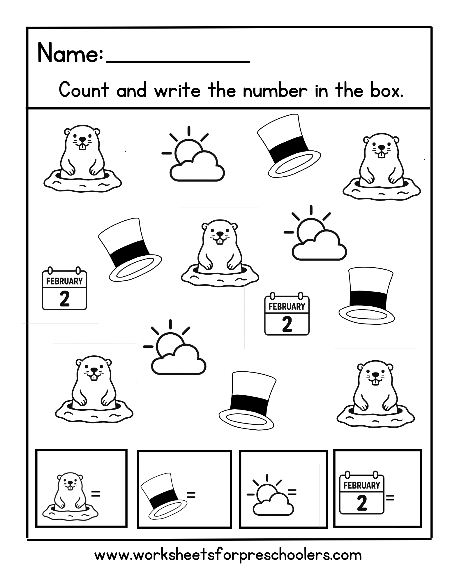 Count and Write Numbers Groundhog Day