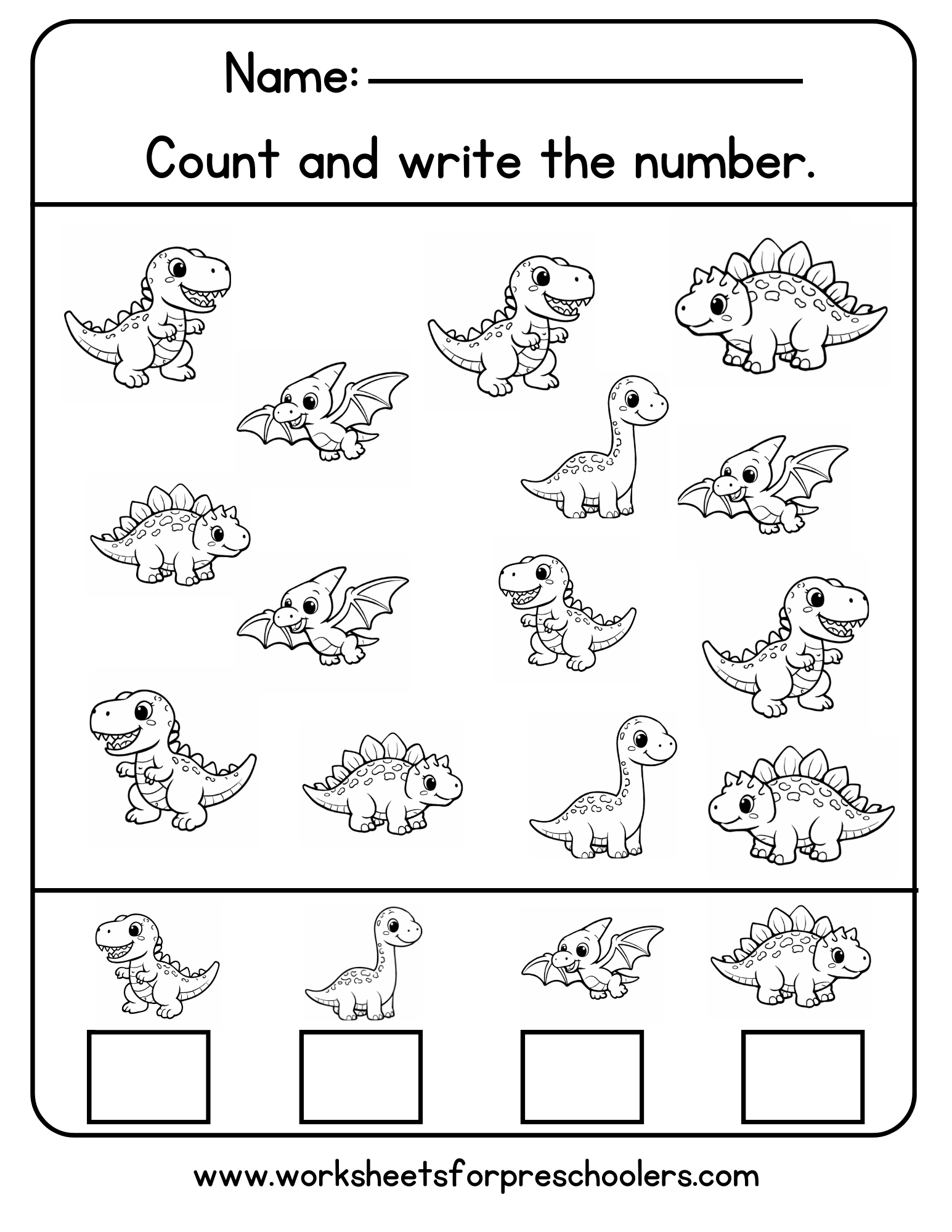 Count and Write Dinosaur Worksheet for Preschool