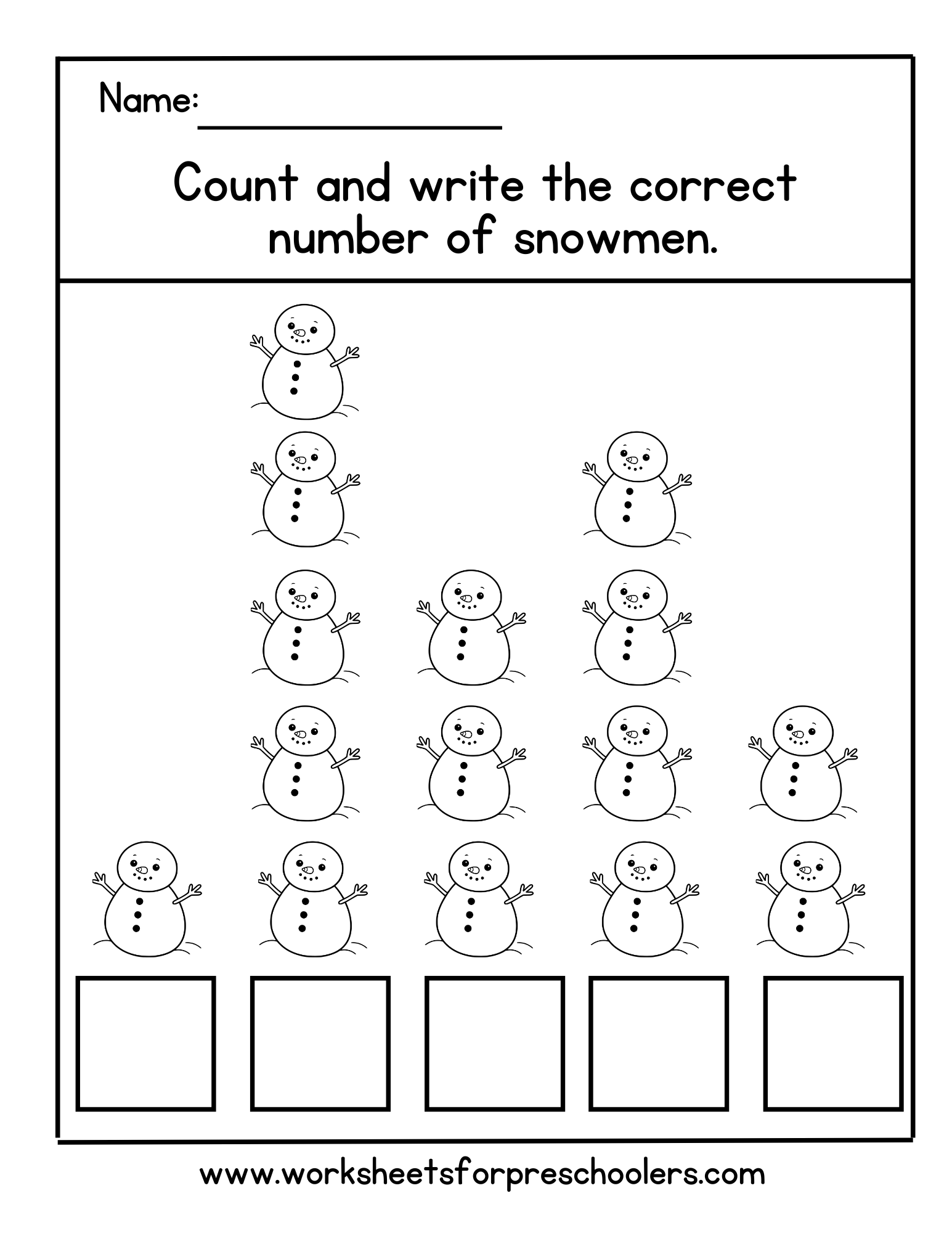 Count and Write  Snowmen Worksheet