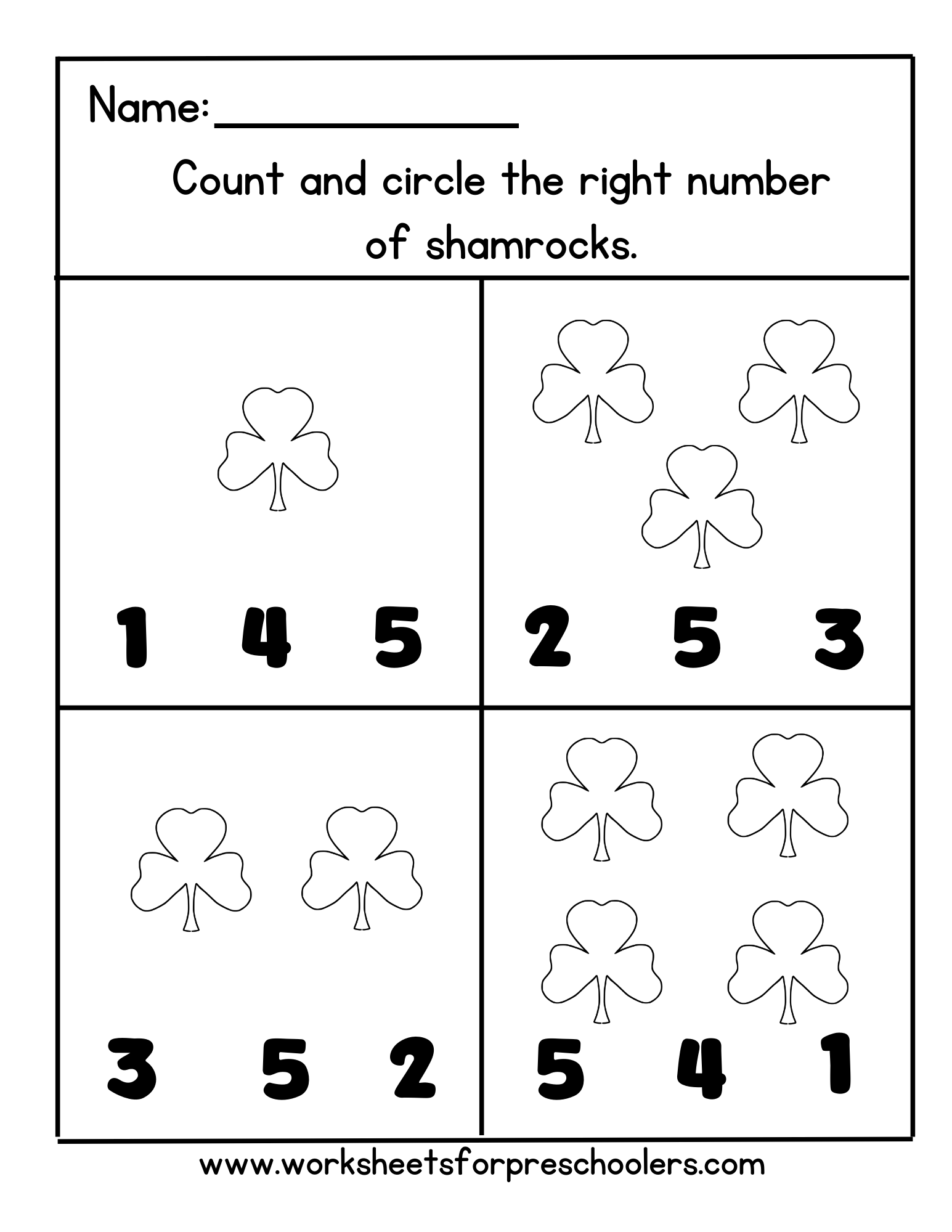 Count and Circle Shamrocks