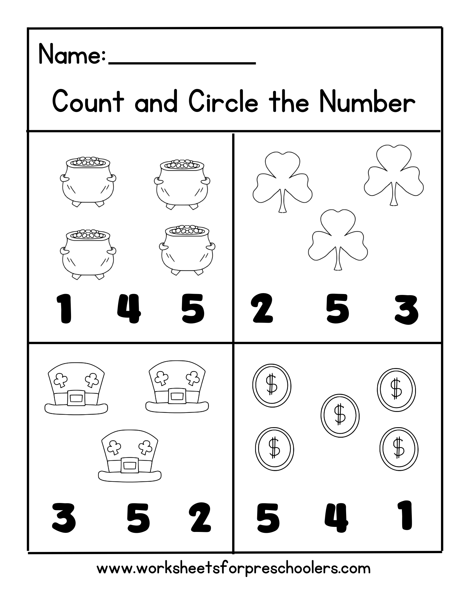 St Patrick Day Count and Circle Worksheet