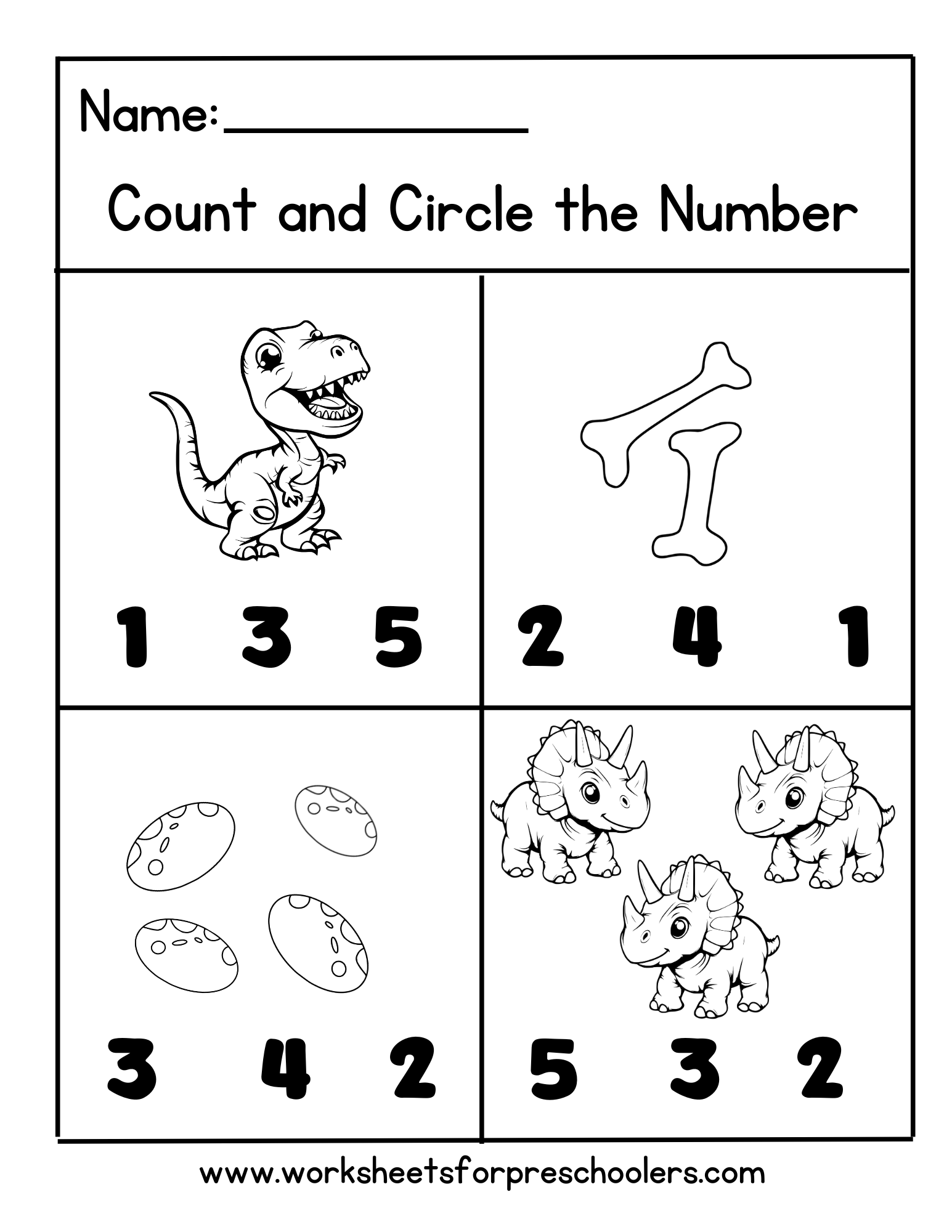 Dinosaur Count and Circle Worksheet Dinosaur Count and Circle Worksheet