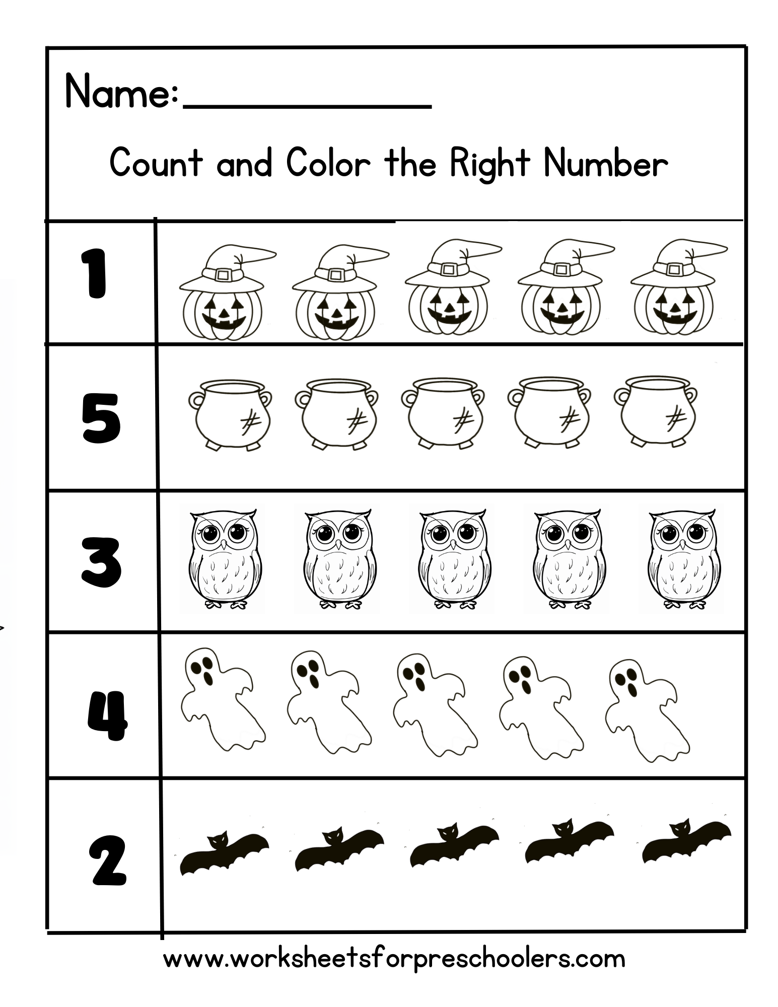 Halloween Count and Color Worksheet Preschool