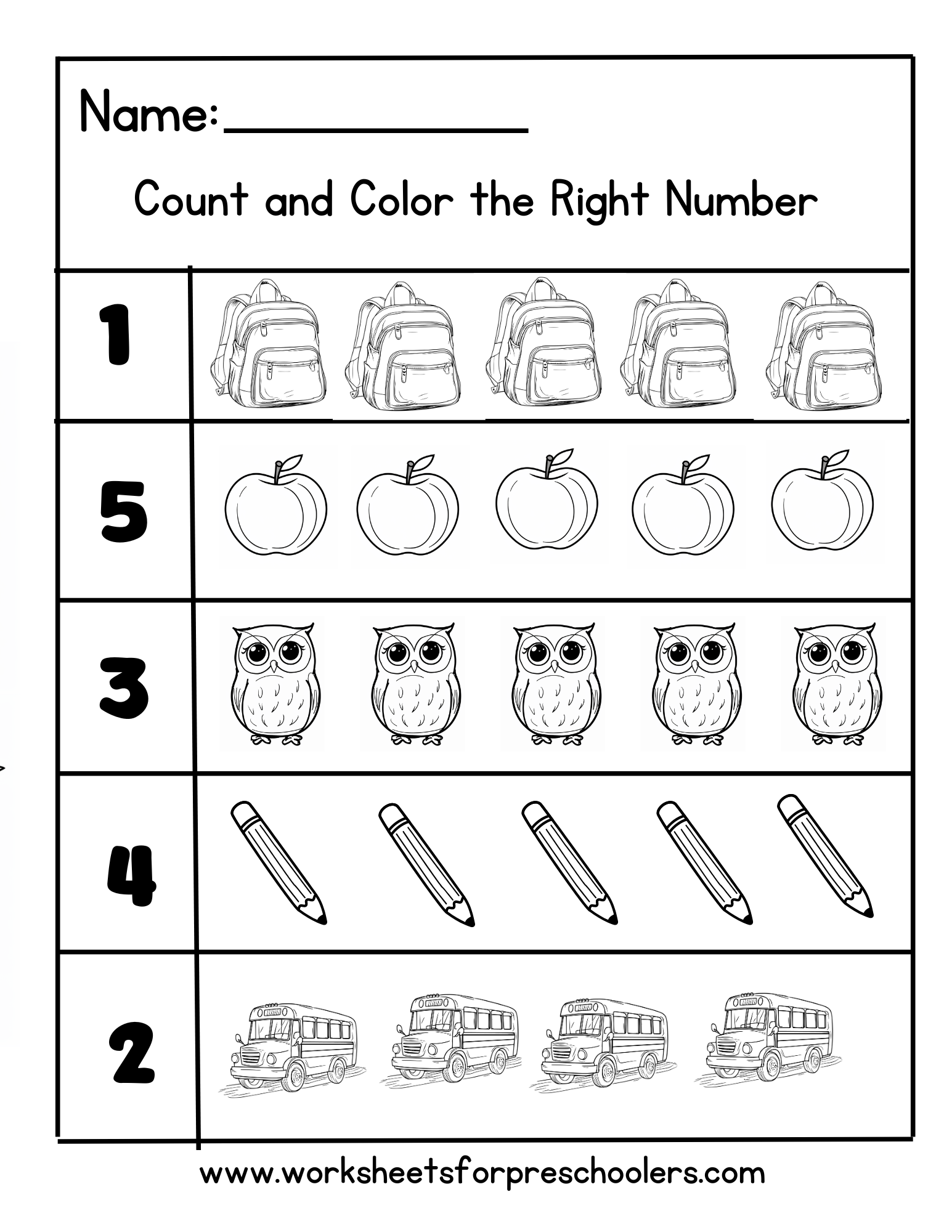 Back to School Count and Color Worksheet