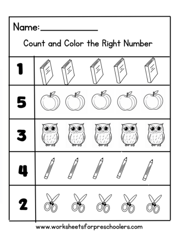 COunt and Color Back to School Worksheet