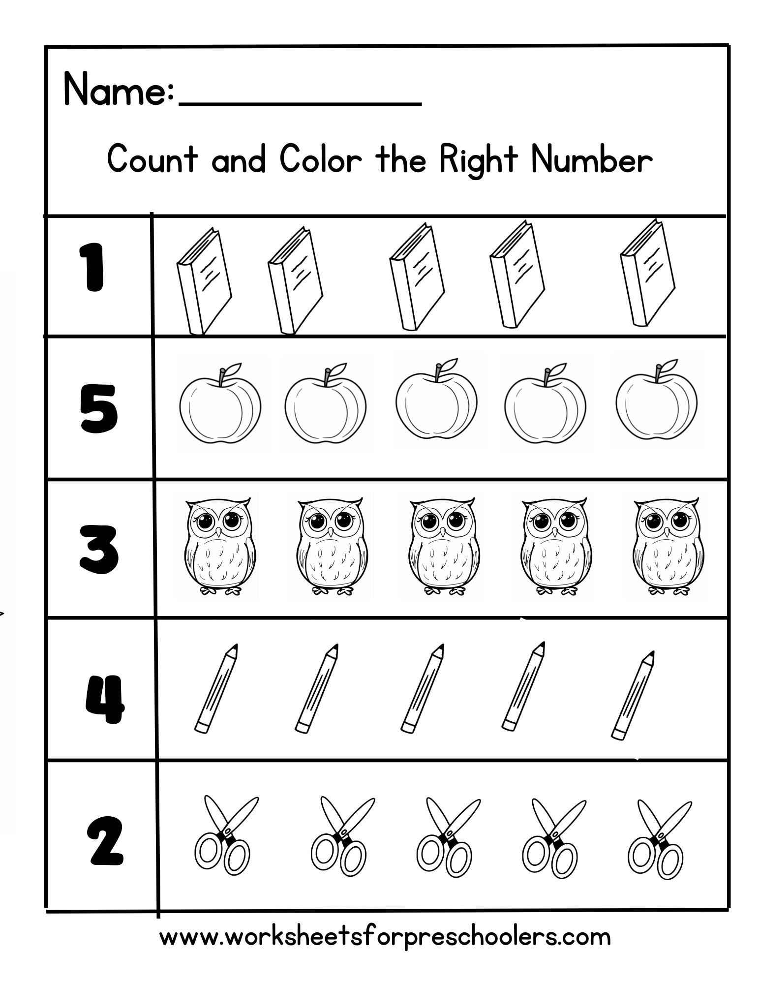 Preschool Count and Color Back To School Worksheet