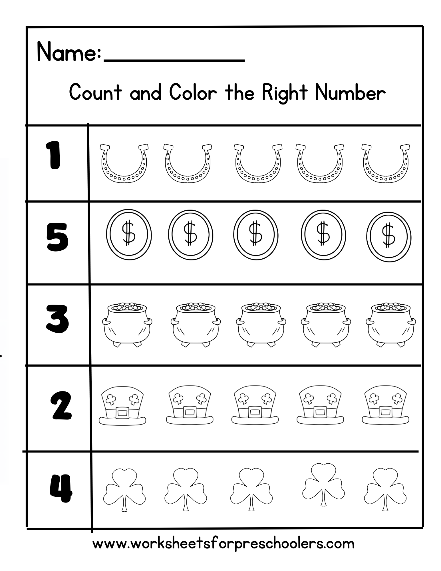 St Patrick Day Counting Worksheet Preschool