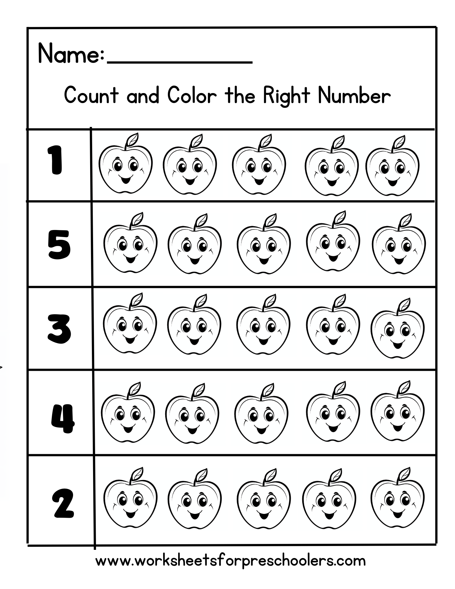 Apple Theme Count and Color Math Worksheet Preschool