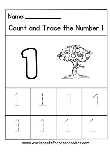 Apple Theme Tracing Number 1 Worksheet 