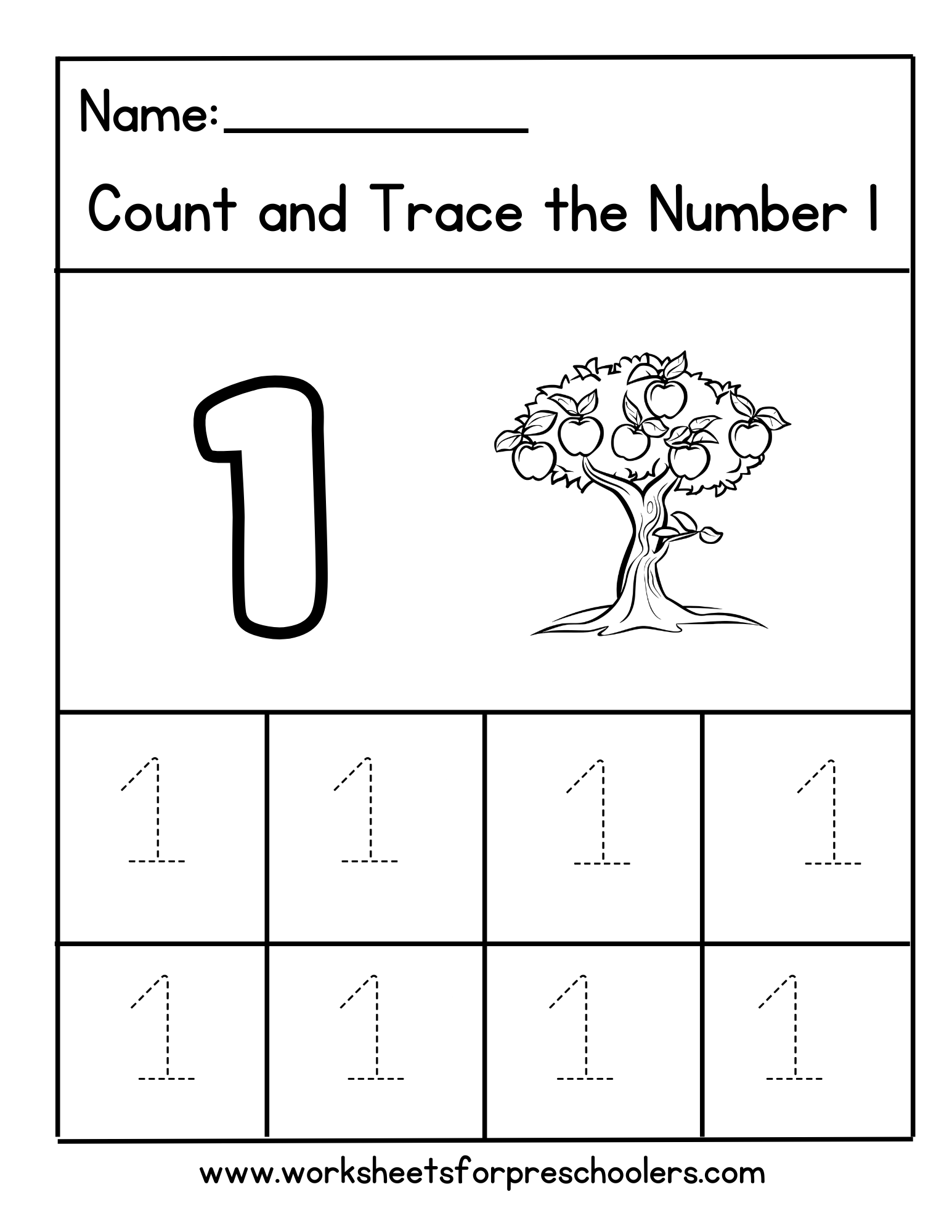 Apple Theme Tracing Number 1 Worksheet