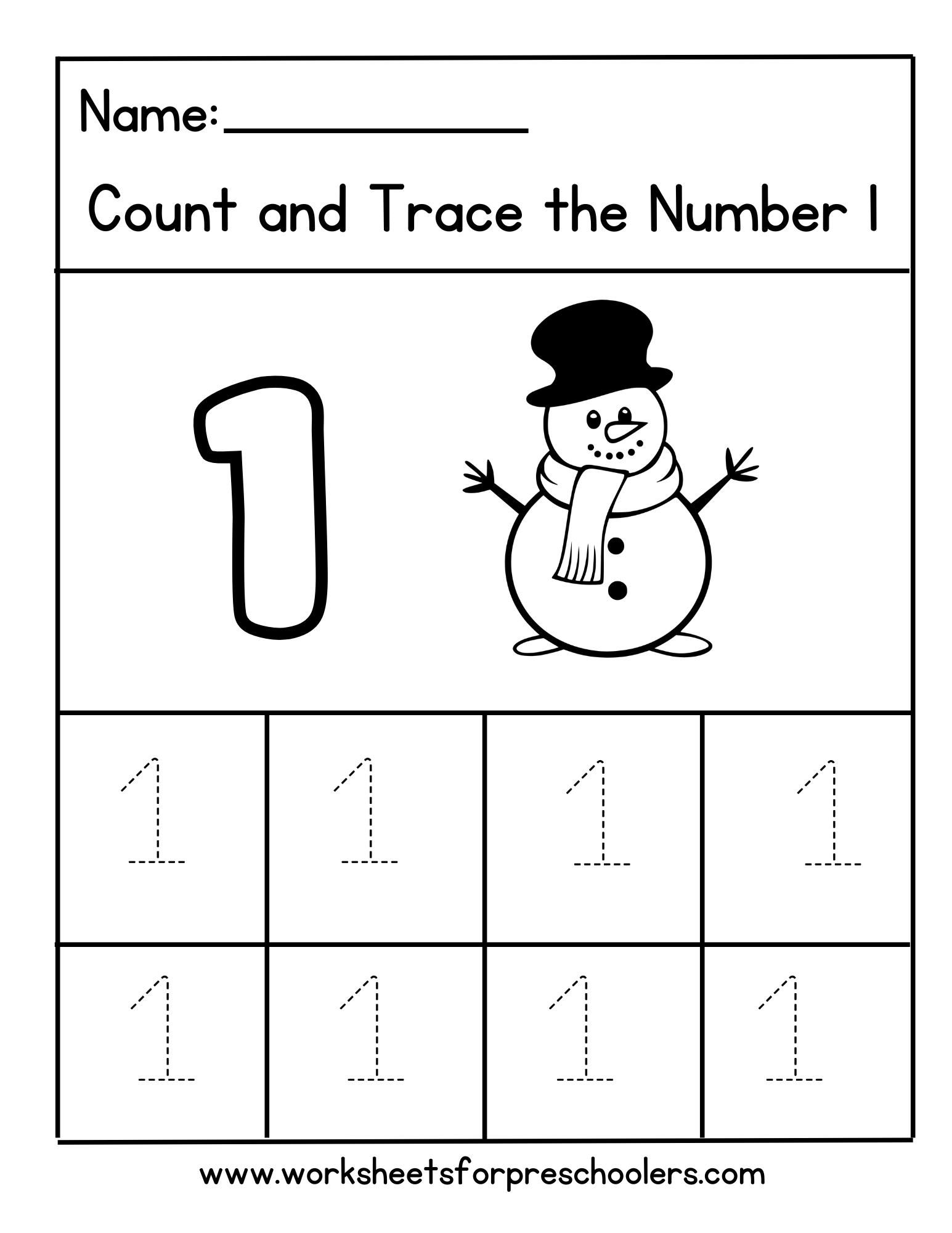 Tracing number1 worksheet snowman