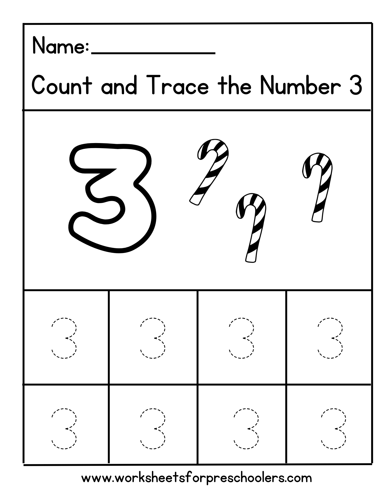 Tracing Number 3 Worksheet Tracing Number 3 Worksheet