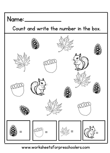 Fall Theme Counting Math Worksheet 