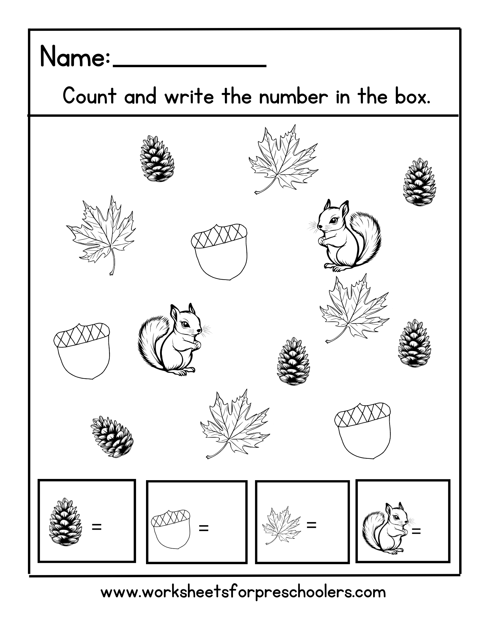 Fall Theme Counting Math Worksheet