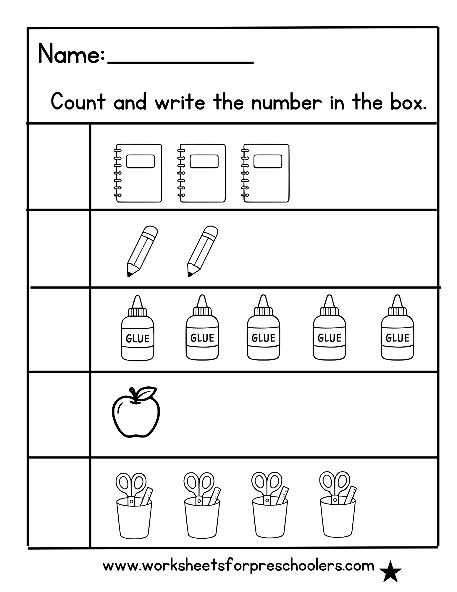 Count and Wirite Numbers School Supplies