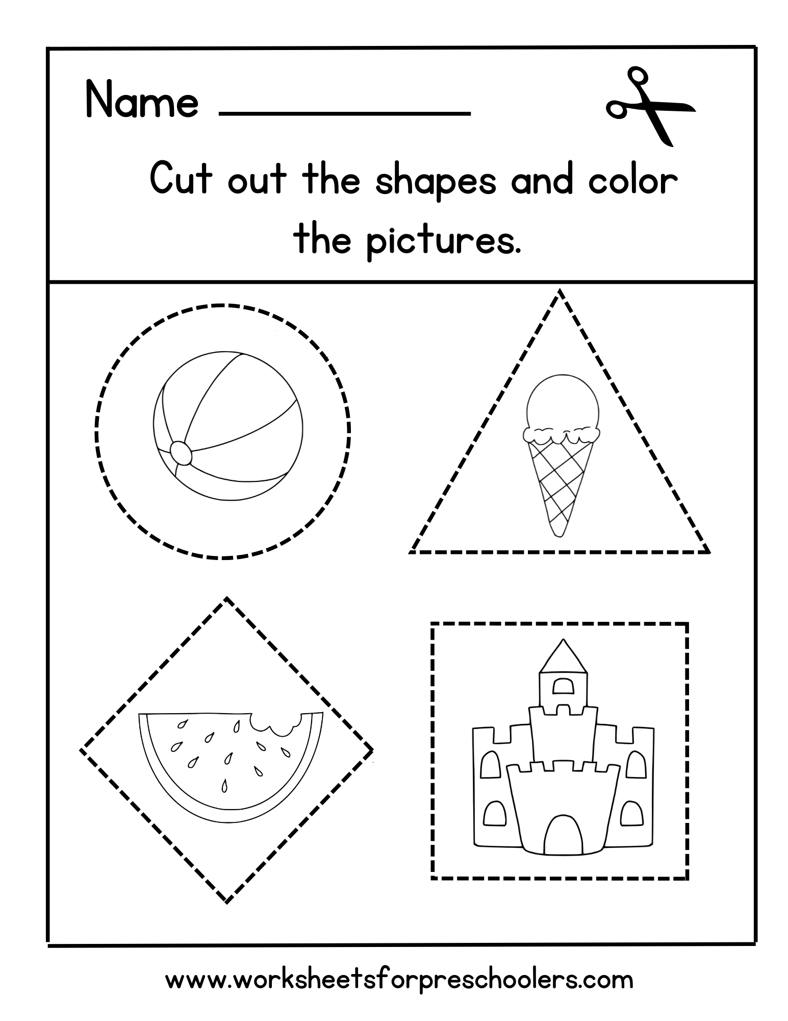 Beach Shapes Activity Worksheet, 