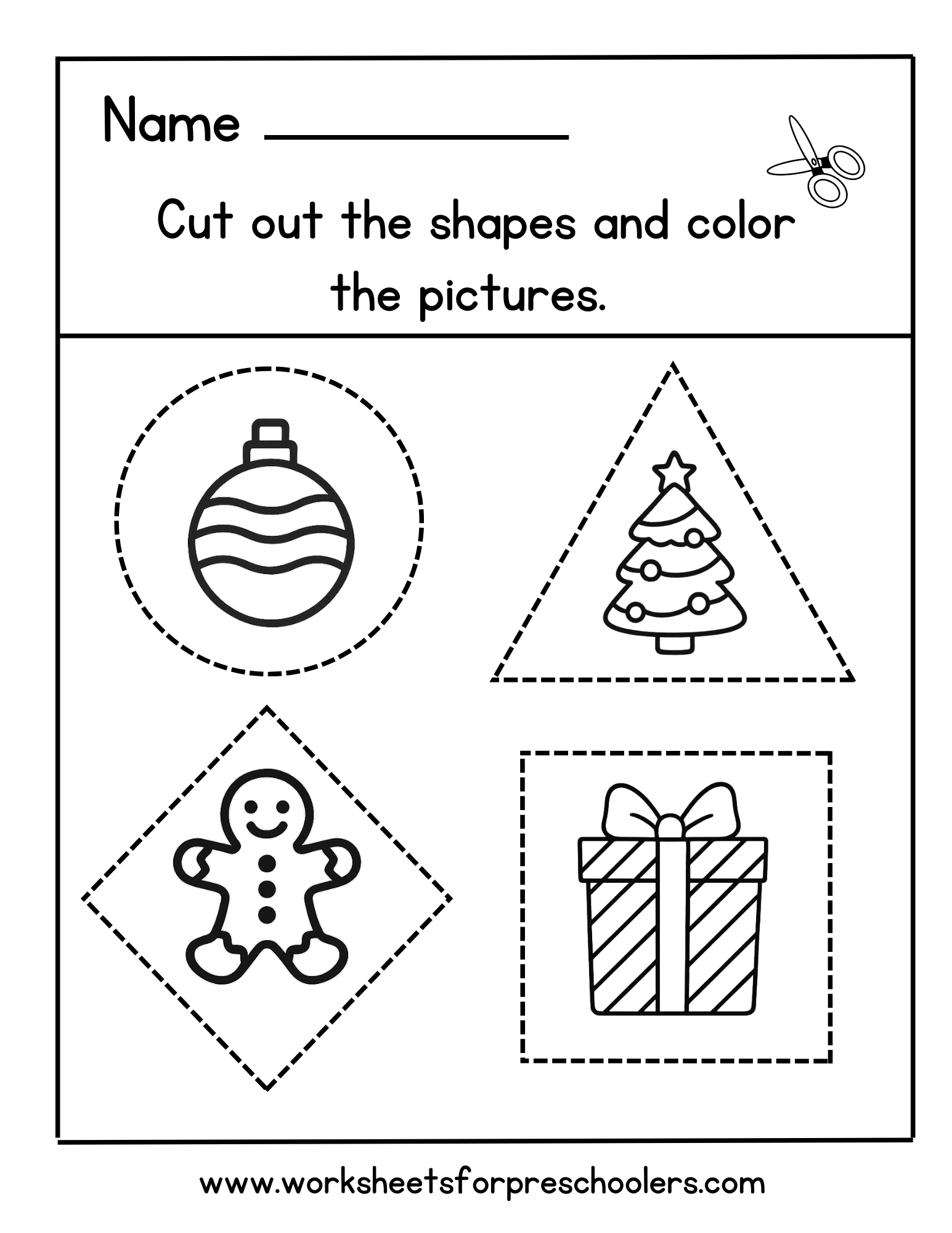 Cut and Color Christmas Worksheet