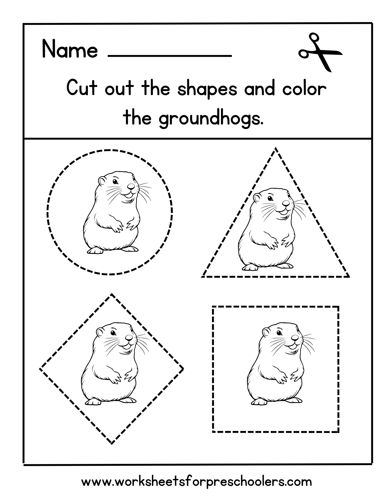 Shapes Worksheet with Groundhogs