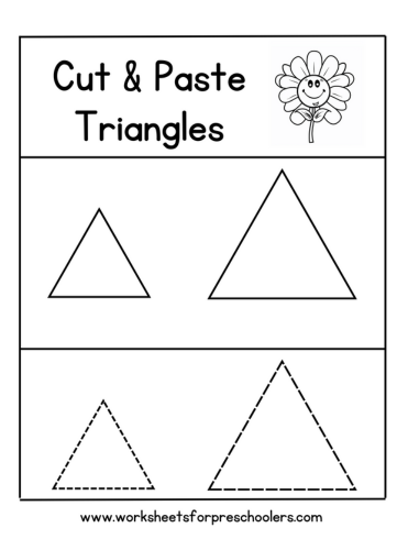 Cut and Paste Triangles Shapes Worksheets for Preschool