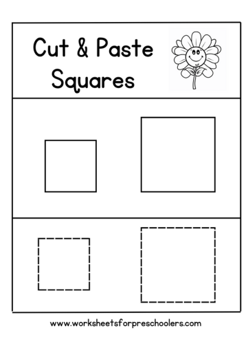 Cut and Paste Squares Shapes Worksheets for Preschool