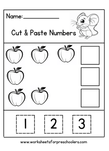 Apples Cut and Paste Numbers Worksheet