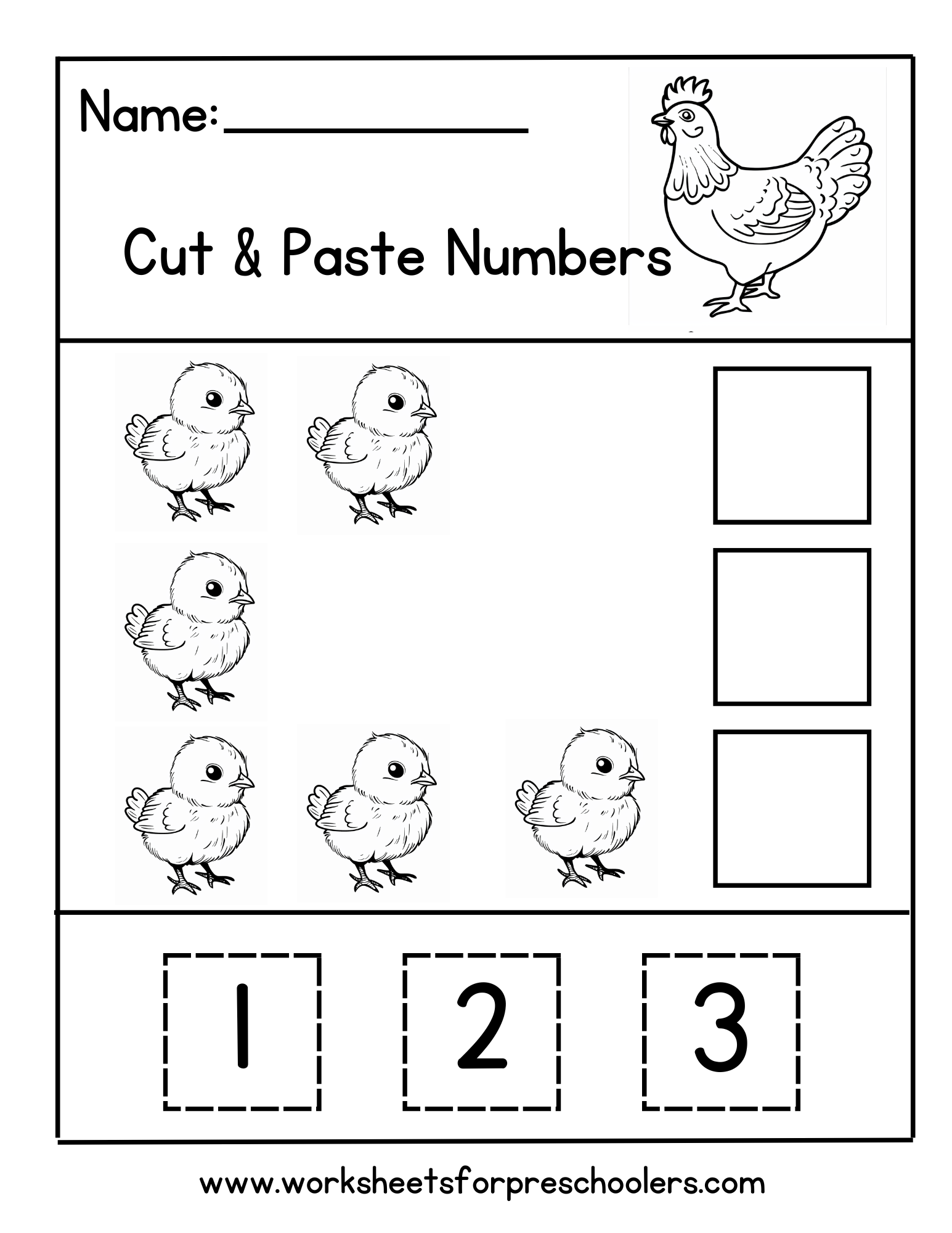 Chicks Cut and Paste Numbers Worksheets Chicks Cut and Paste Numbers Worksheets