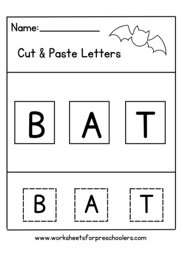 Cut and Paste Sight Word Worksheets Preschool bat