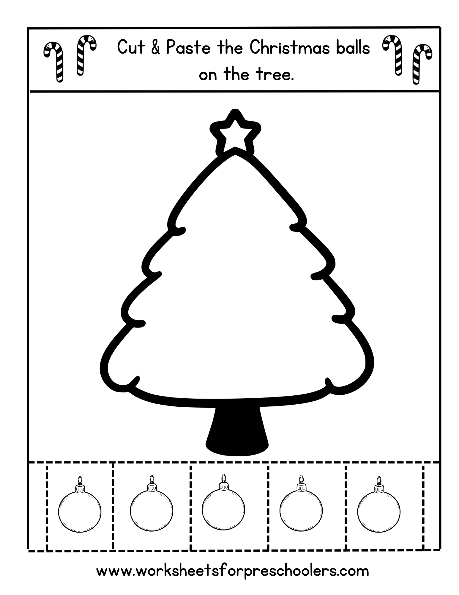 Cut and Paste Christmas Balls on the tree.