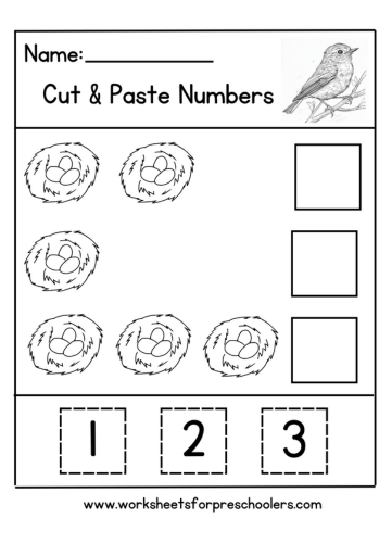 Cut and Paste Bird Nests Math Worksheet