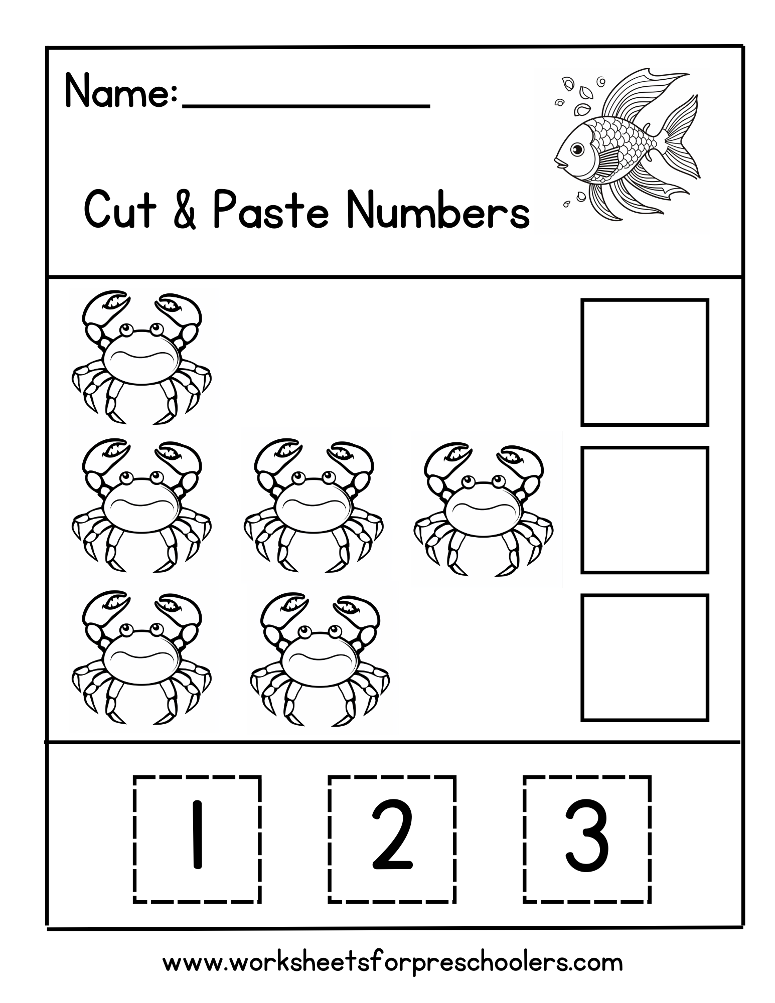 Cut and Paste Math Worksheet Crab