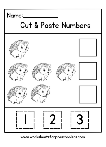 Hedgehog Cut and Paste Math Worksheet