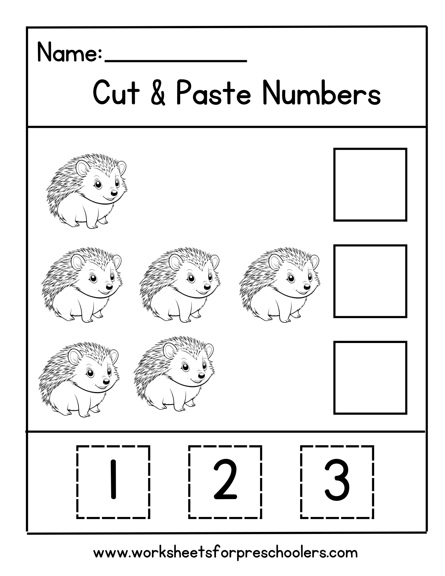 Hedgehog Cut and Paste Math Worksheet