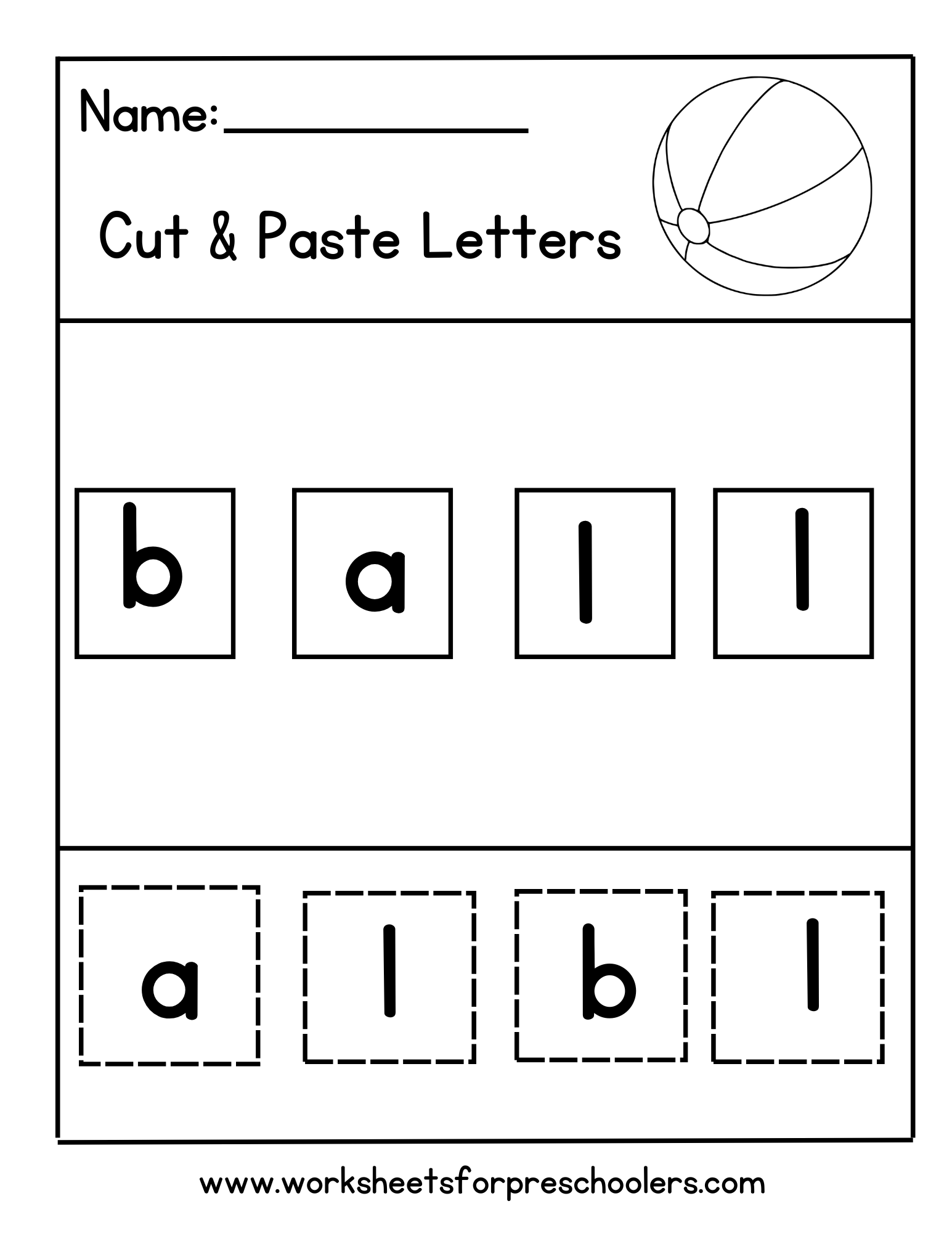 Cut and Paste Letters for Ball Worksheet 