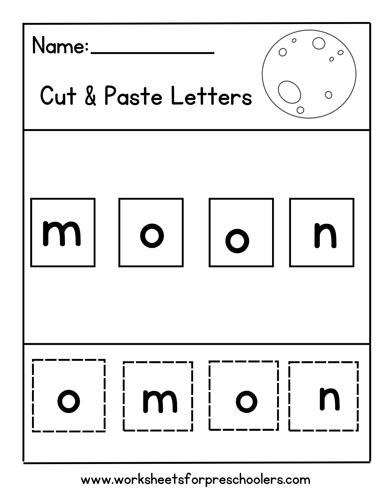 Cut and Paste Letters for Moon Worksheet  Cut and Paste Letters for Moon Worksheet