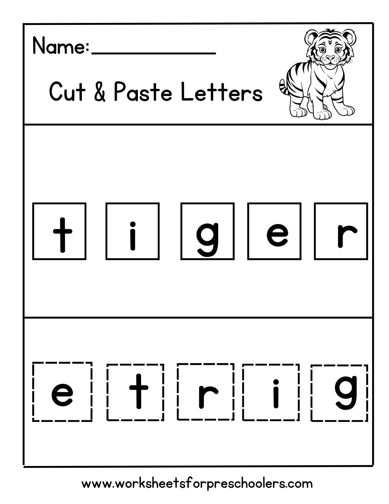 Tiger Cut & Paste Letters Worksheet