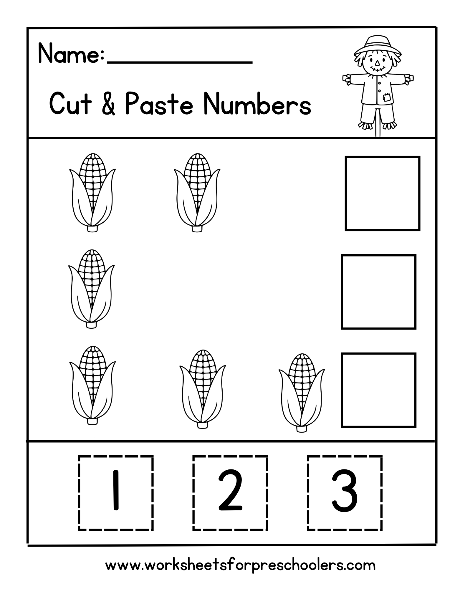 Thanksgiving Cut and Paste Numbers Worksheet