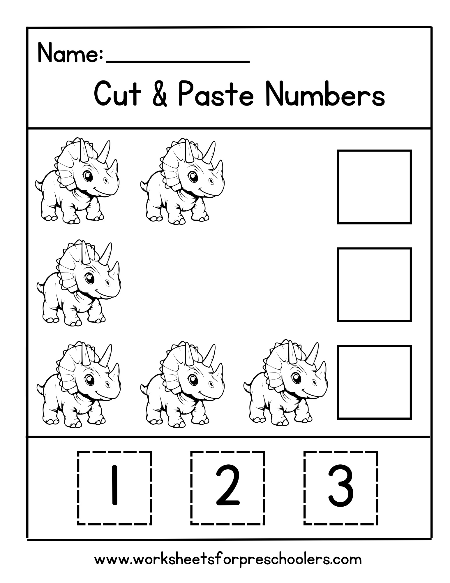 Dinosaur Cut and Paste Math Worksheet