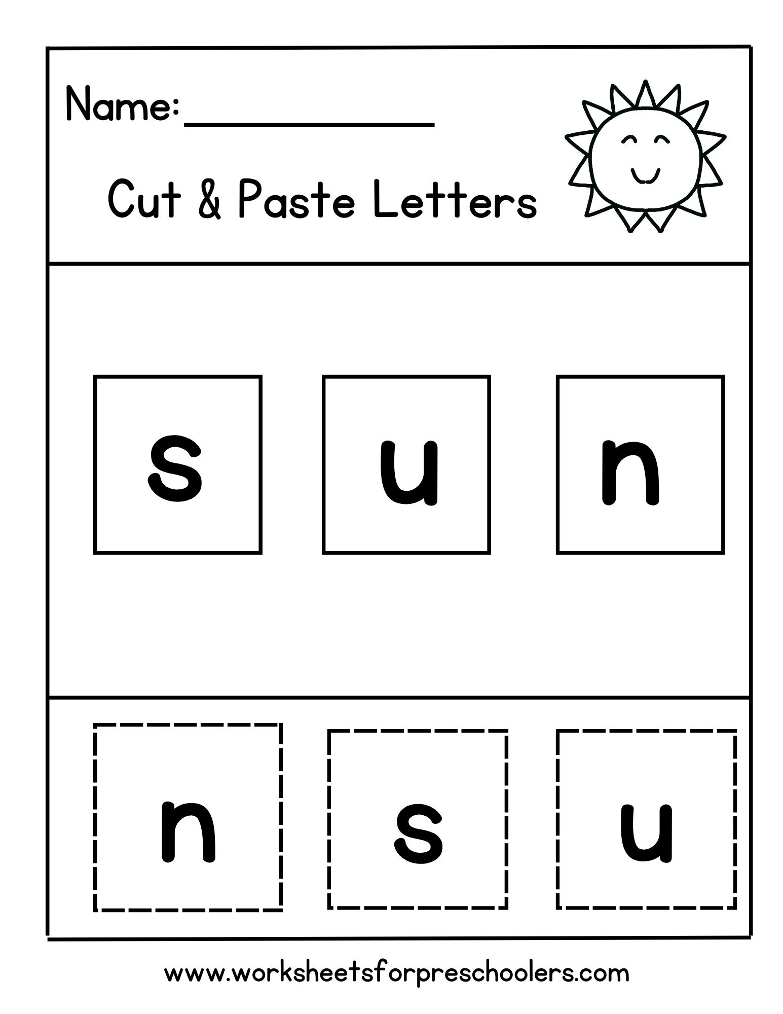 Cut and Paste Letter for Sun Worksheet 