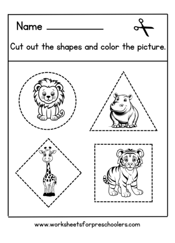 Jungle Animal Shapes Activity Worksheet