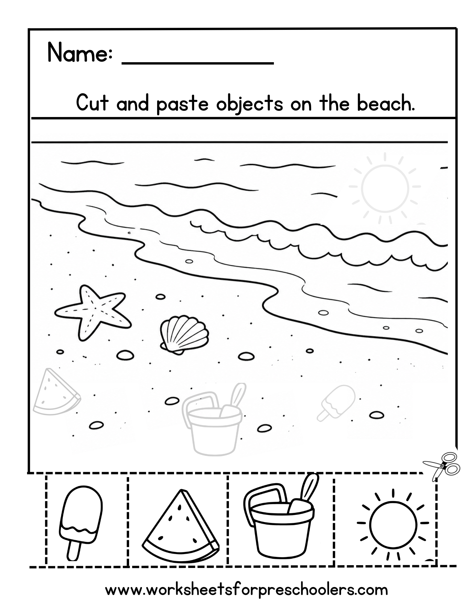 Cut and Paste Beach Worksheet