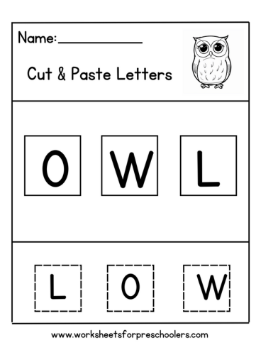 Cut and Paste Owl Letters Worksheet Preschool
