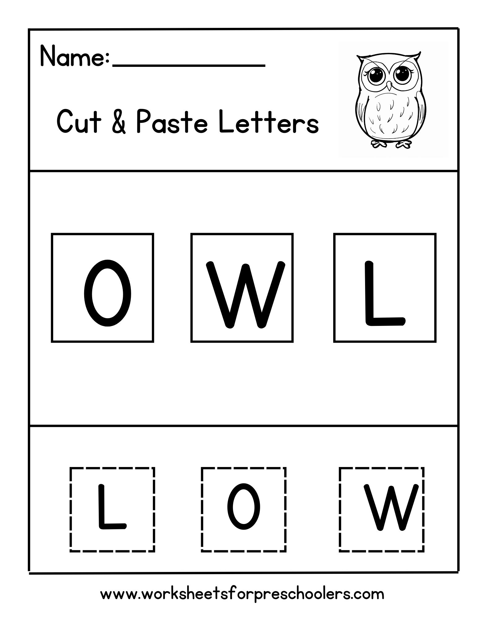 Cut and Paste Owl Letters Worksheet Cut and Paste Owl Letters Worksheet