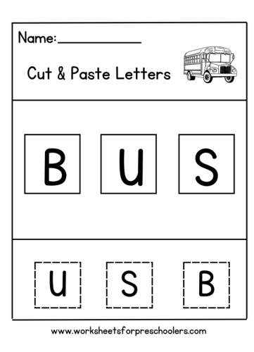 Cut and Paste Bus Letters Worksheet Preschool