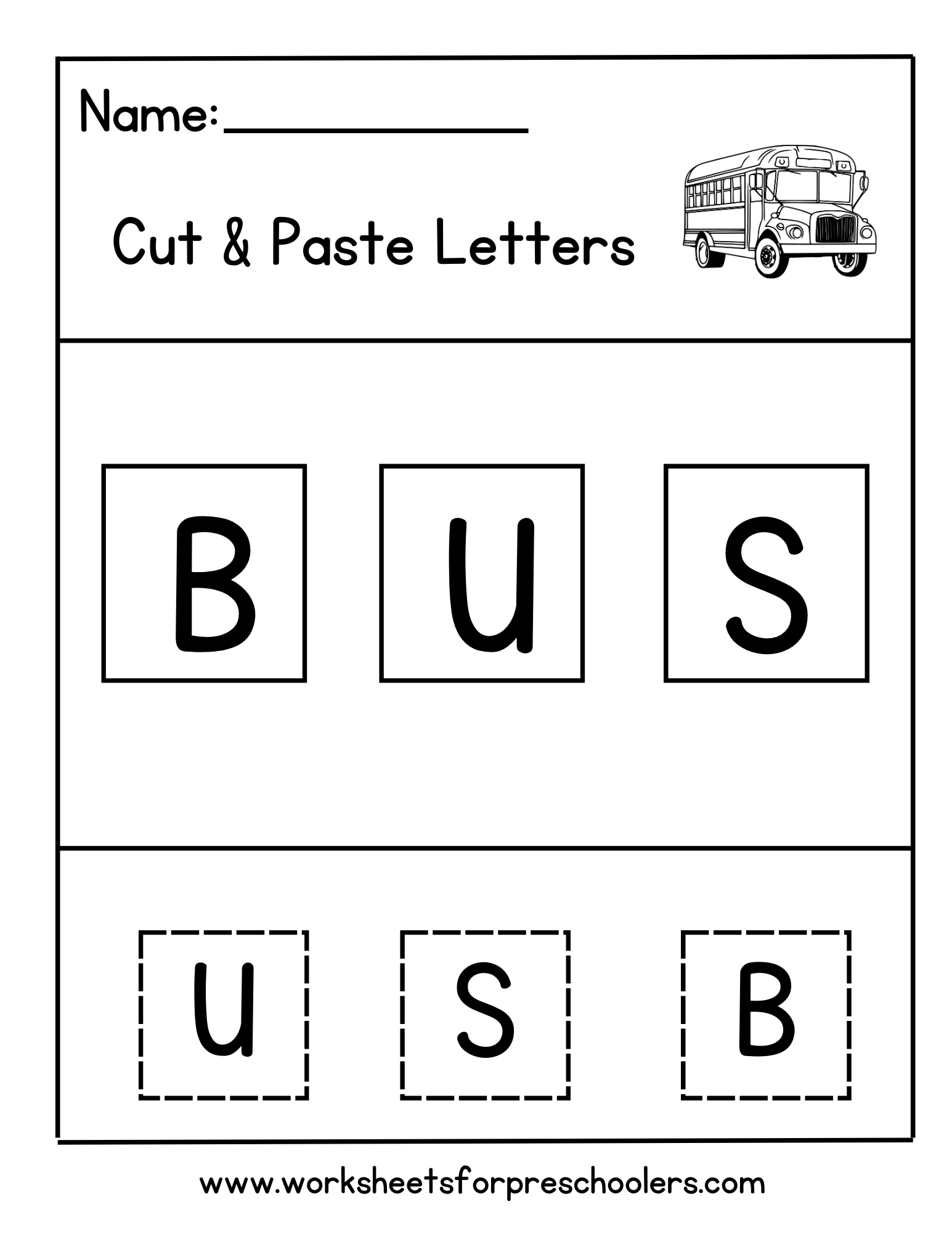 Cut and Paste School Bus Letters Worksheet