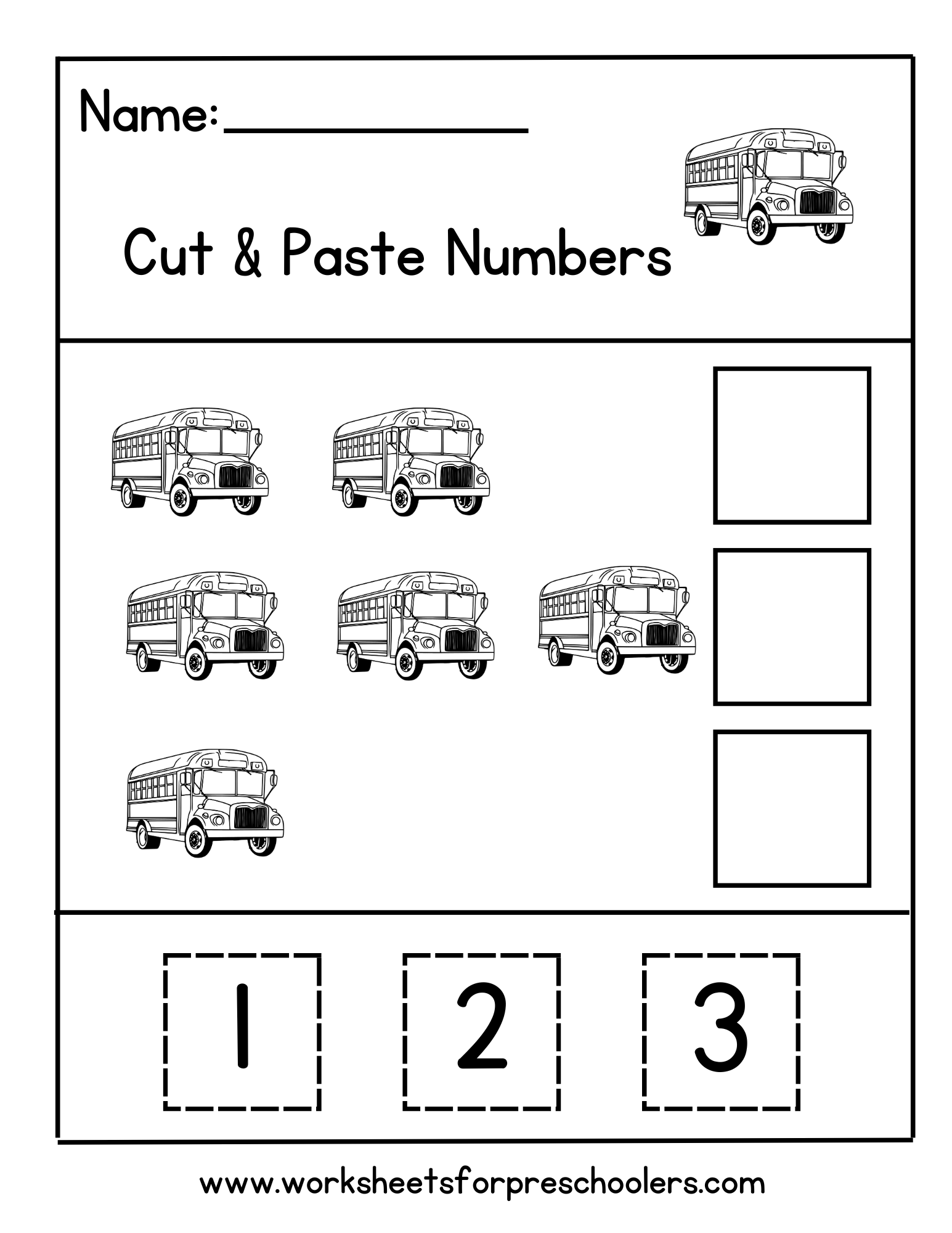 School Bus Cut and Paste Math Worksheet