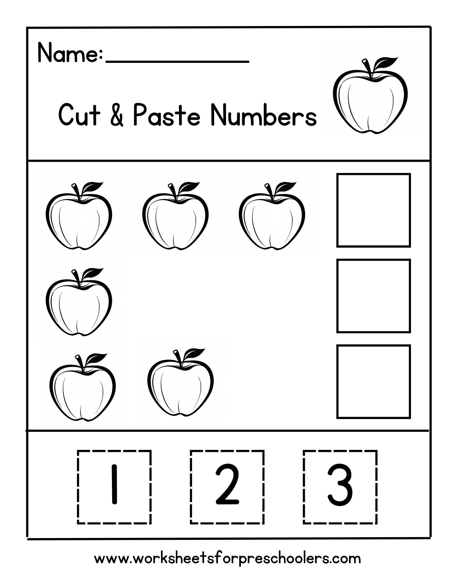 Apple Theme Cut and Paste Numbers Workshee Apple Theme Cut and Paste Numbers Workshee