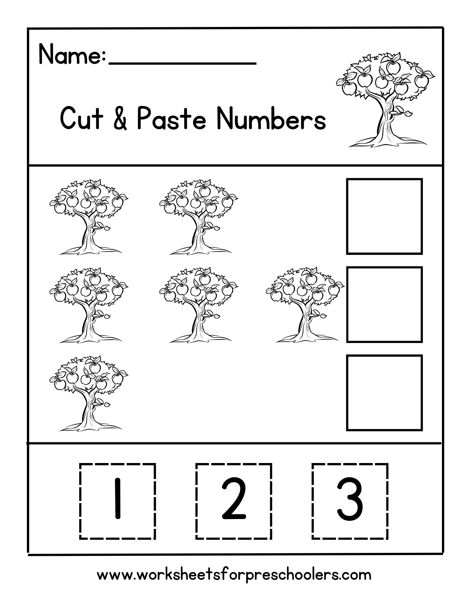Apple Trees Cut and Paste Number Worksheet,
