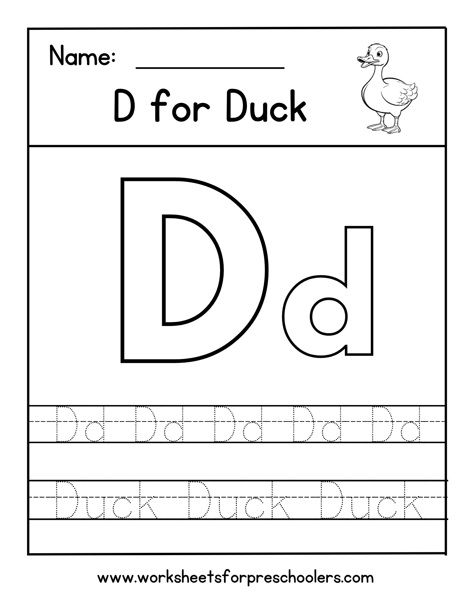 D for Duck Worksheet D for Duck Worksheet