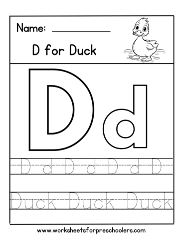D for Duck Letter Tracing Worksheet