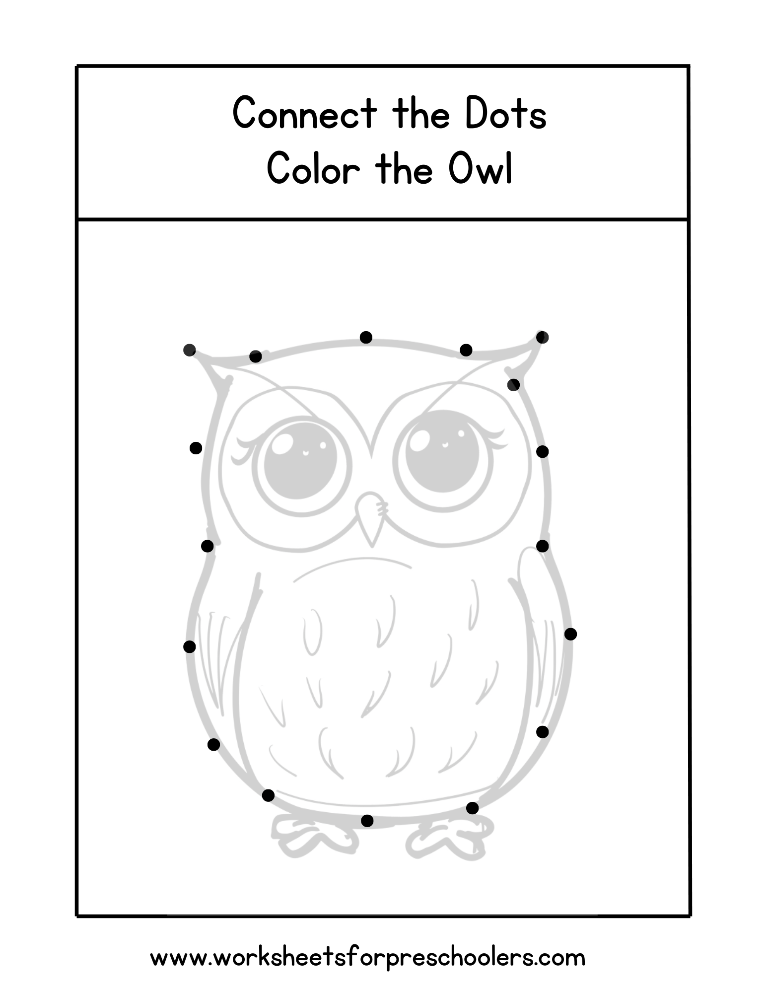 Connect the Dots Owl Worksheet for Preschoolers Connect the Dots Owl Worksheet for Preschoolers